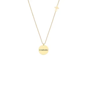 Lantisor Aur dama, cruce stilizata si banut,  personalizat (10 & 12 mm)