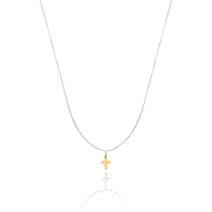 Lantisor cu fir transparent si pandantiv Aur 14K Premium cruce (7 mm)