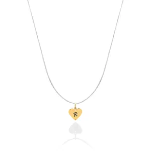 Lantisor cu fir transparent si pandantiv Aur 14K Premium inima, personalizat initiala (6 mm)
