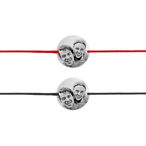 Bratari cuplu Argint 925 Premium, banuti personalizati cu poza si snur reglabil (17 mm)