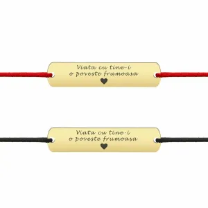 Bratari cuplu Argint 925 Premium, placute personalizate cu text si snur gros reglabil (33 mm)