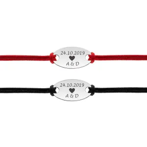 Bratari cuplu Argint 925 Premium, ovaluri personalizate cu text si snur gros reglabil (22 mm)