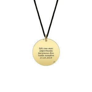 Pandantiv Aur 14K Premium, personalizat cu text, banut mediu (15 mm)