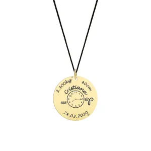 Pandantiv Aur 14K Premium, personalizat cu poza, ceasul bebelusului banut mediu 15 mm