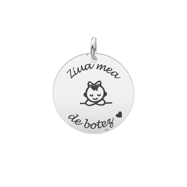 Banut mare Argint 925 Premium, cristelnita botez, personalizat cu text (22 mm)