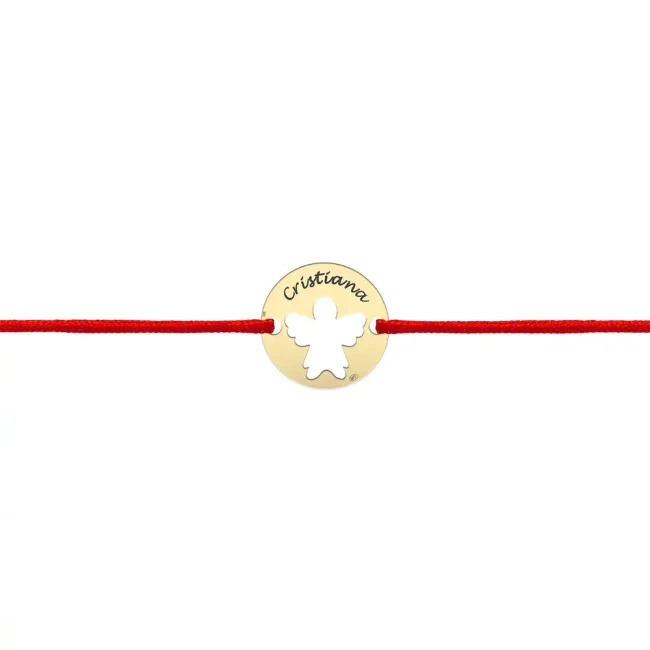 Bratara bebe din Aur 14K Premium, cu snur reglabil si personalizata cu banut mic gravat (10 mm)