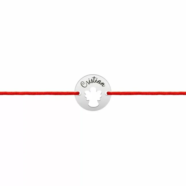 Bratara bebe din Argint 925 Premium, cu snur reglabil si personalizata cu banut mic gravat (11 mm)