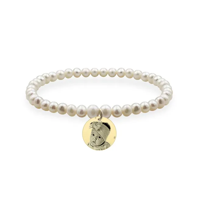 Bratara Argint 925 Premium dama, perle naturale si banut, personalizata cu poza (12 mm)