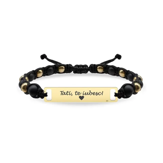 Bratara Argint 925 Premium de barbat, mix bilute onix mat, placuta, personalizata (35 mm)