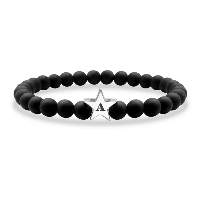 Bratara Argint 925 Premium barbat, onix si stea 3D, personalizata initiala (7 mm)