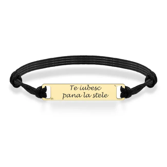 Bratara Argint barbati, snur gros si placuta, personalizata text predefinit (35 mm)