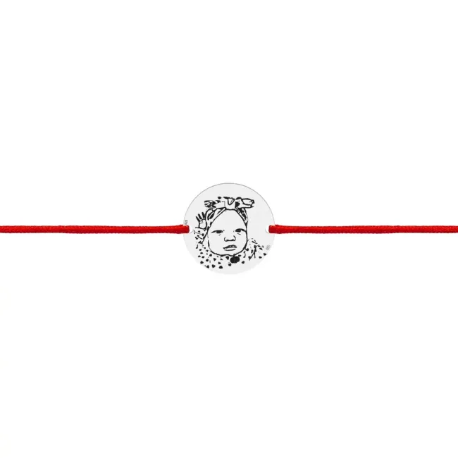 Bratara Argint 925 Premium bebelusi, gravata laser 4life cu poza, snur si banut mic (10 mm)