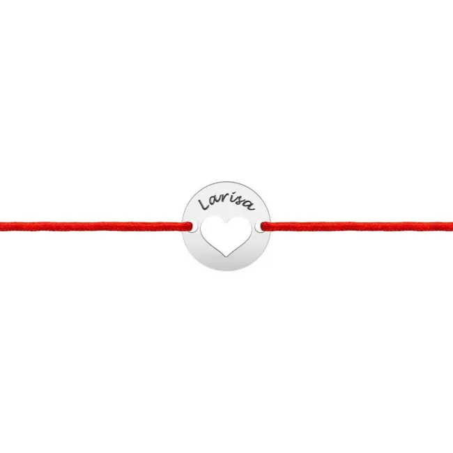 Bratara Argint 925 Premium copii, snur si banut mic inima, personalizata (11 mm)