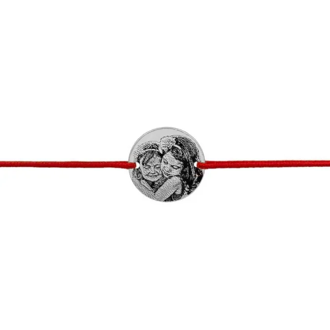 Bratara Argint 925 Premium copii, snur si banut mediu, personalizata cu poza (14.5 mm)