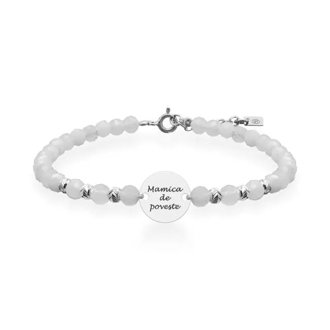 Bratara Argint dama, bilute, acvamarin fatetat si banut, personalizata (10 mm)
