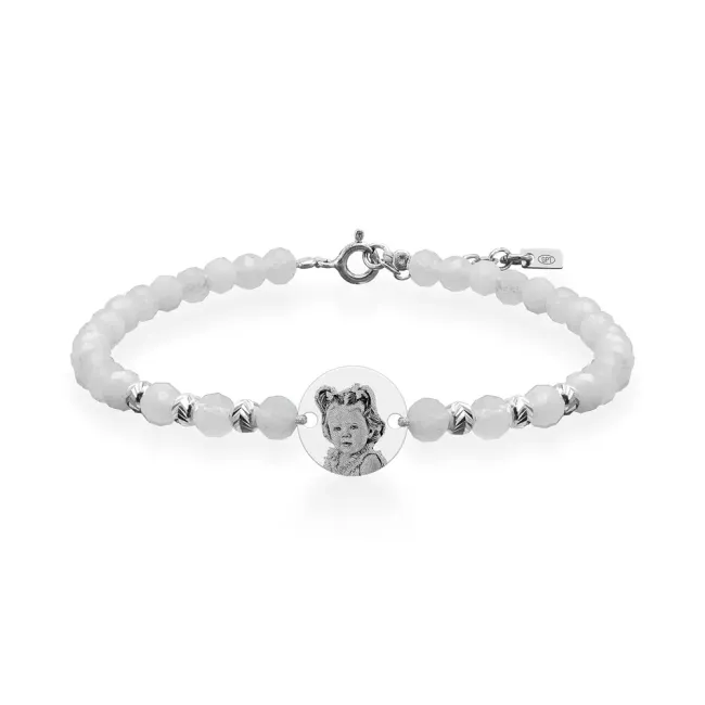 Bratara Argint dama, bilute, acvamarin fatetat si banut, personalizata cu poza (10 mm)