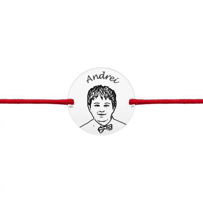 Bratara Argint dama, gravata laser 4life cu poza si nume, snur si banut (17 mm)
