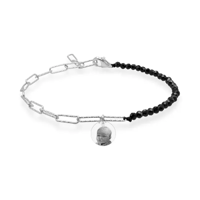 Bratara Argint dama, lant hardwear, onix fatetat si banut, personalizata cu poza (10 mm)