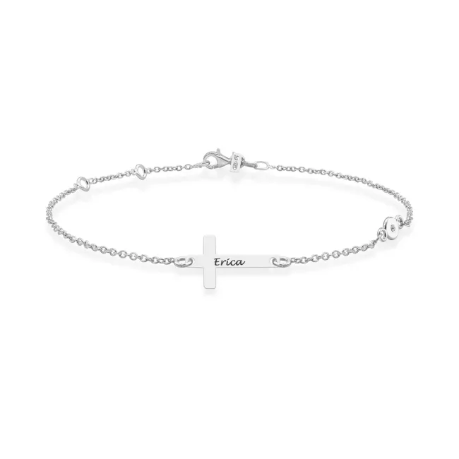 Bratara Argint dama, lant, piatra zirconiu si cruce personalizata (12 mm)