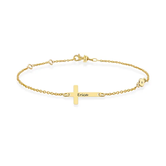 Bratara Argint dama, lant, piatra zirconiu si cruce personalizata (12 mm) picture - 3
