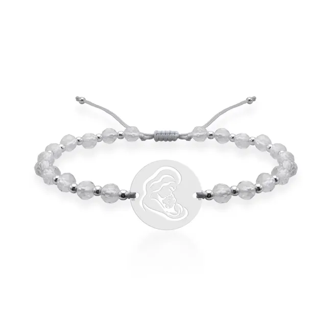 Bratara Argint dama, mix pietre semipretioase cristal de stanca, bilute si banut decupat mama si copil (15 mm)