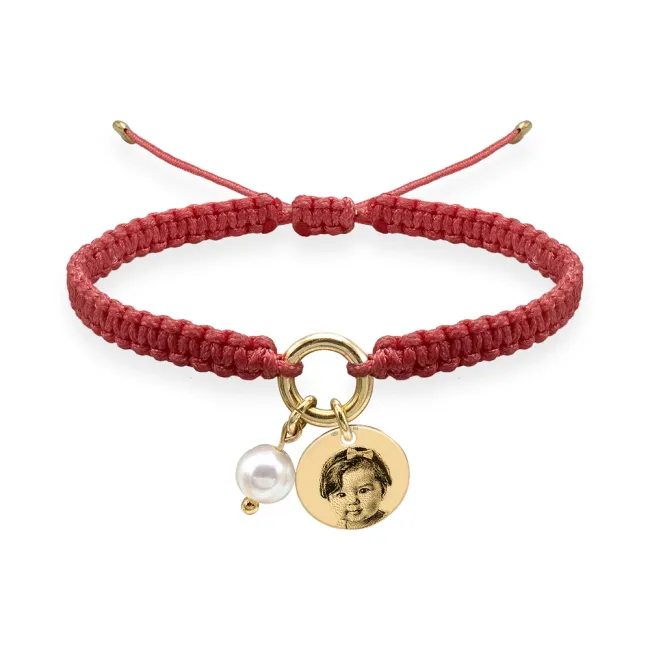 Bratara Argint dama, snur impletit cu perla de cultura si banut, personalizata cu poza (10 mm)