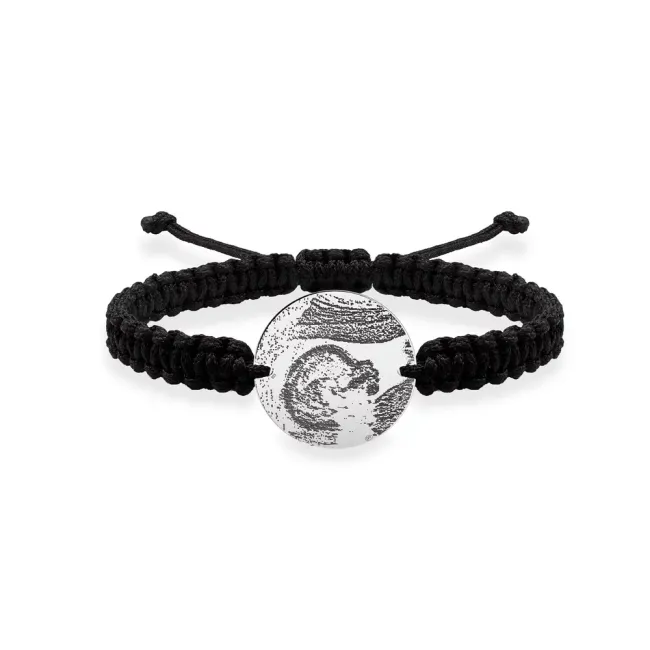 Bratara Argint 925 Premium dama, snur impletit si banut mare, personalizata ecografie (17 mm)