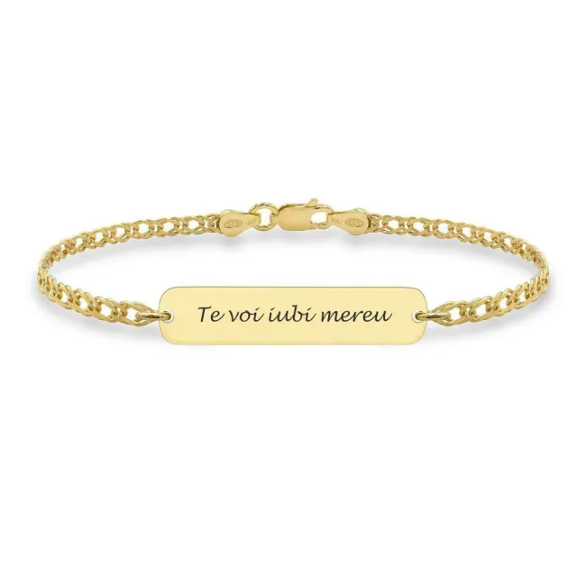Bratara barbateasca lant placuta 33 mm personalizata gravura text Argint 925 Premium (lant Curbed)