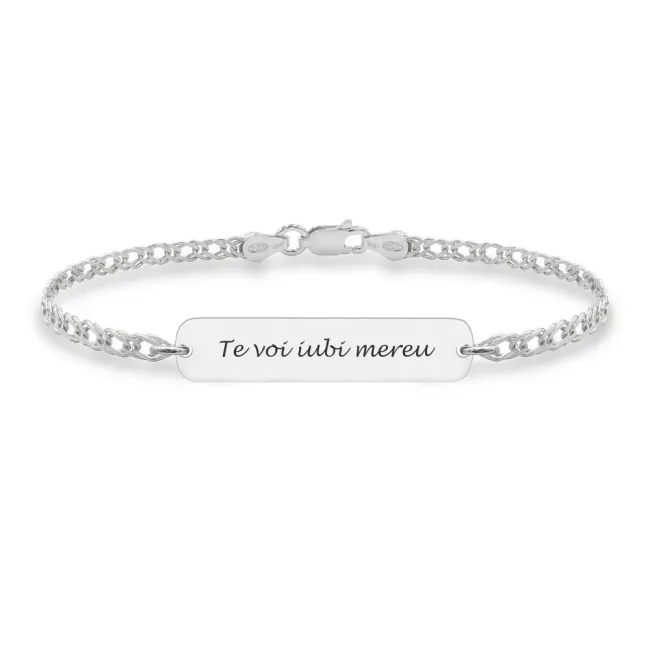 Bratara barbateasca lant placuta 33 mm personalizata gravura text Argint 925 Premium (lant Curbed)