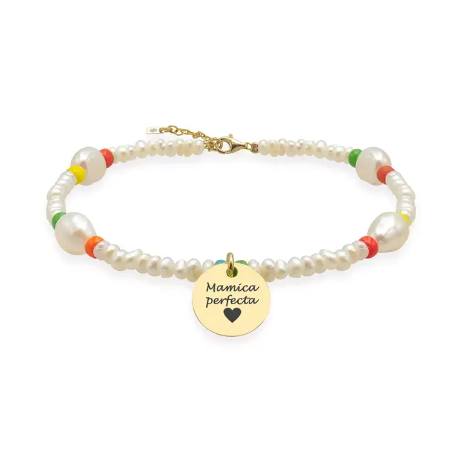 Bratara Argint, mix perle, bilute colorate si banut, personalizat (10 mm)