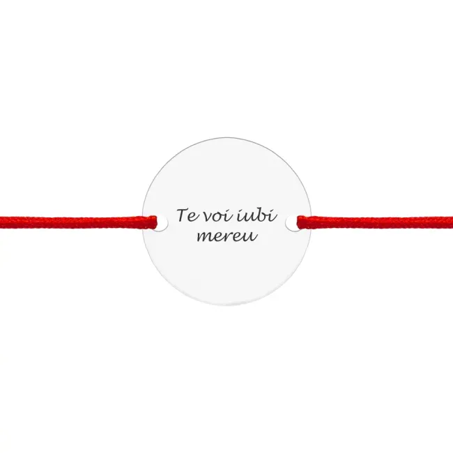 Bratara Argint, snur si banut, personalizata text predefinit (19 mm)