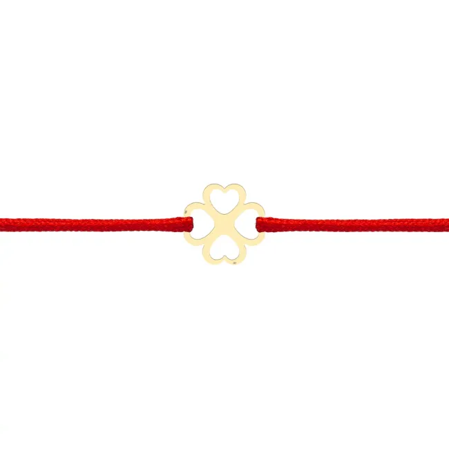 Bratara Aur 14K Dama, snur rosu si trifoi (7 mm)