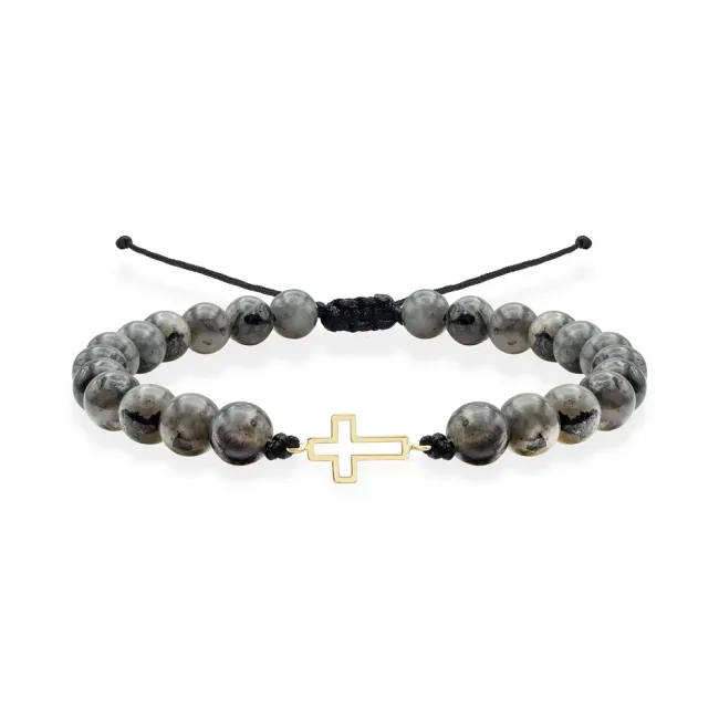 Bratara Aur 14K Premium barbati, reglabila - labradorit si cruce (12 mm)