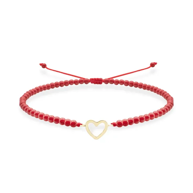 Bratara Aur 14K Premium dama, reglabila - coral rosu si inima (14 mm)