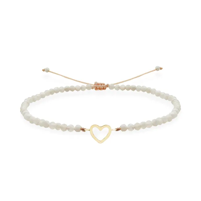 Bratara Aur 14K Premium dama, reglabila - piatra lunii si inima (14 mm)
