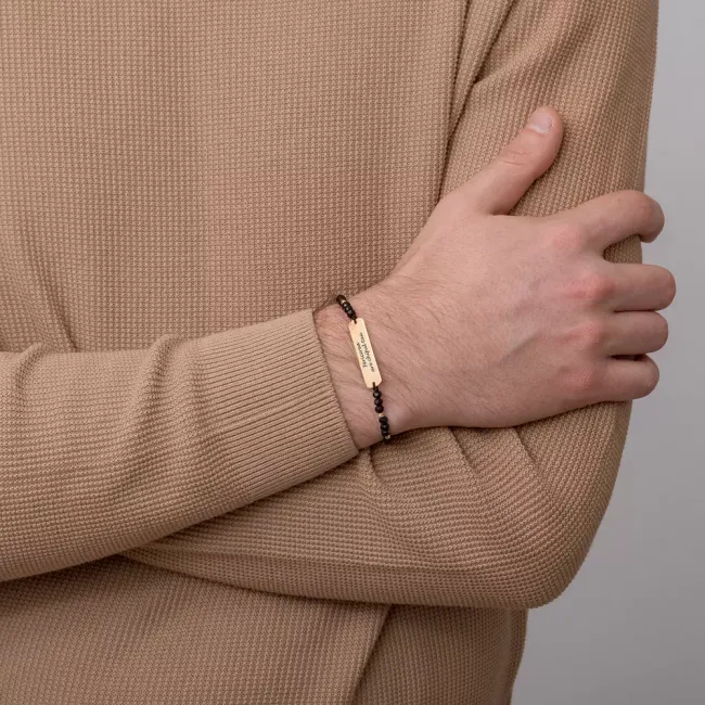 Bratara Aur barbati, mix onix fatetat, bilute si placuta, personalizata (33 mm)