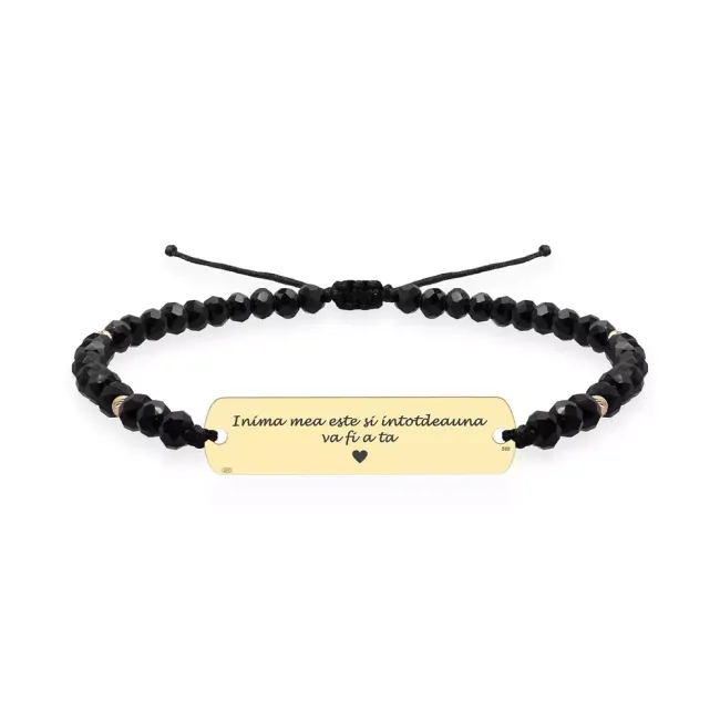 Bratara Aur barbati, mix onix fatetat, bilute si placuta, personalizata (33 mm)
