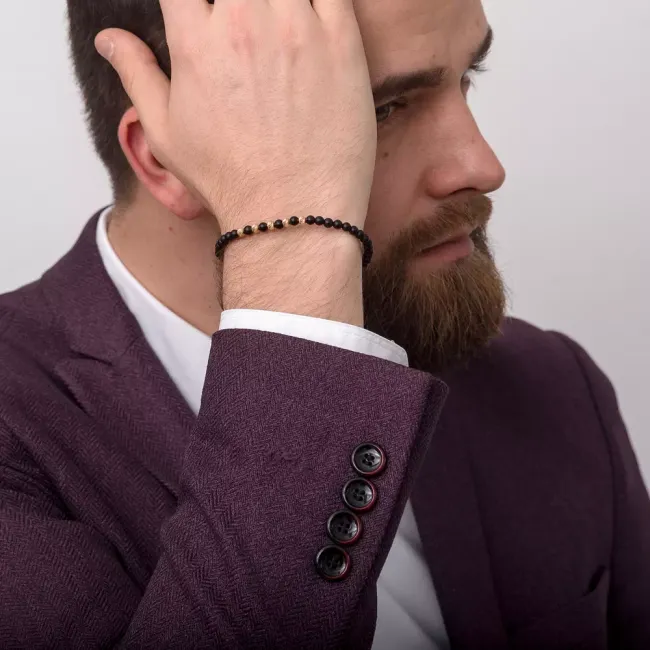 Bratara Aur 14K Premium barbati, onix si bilute (4 mm)