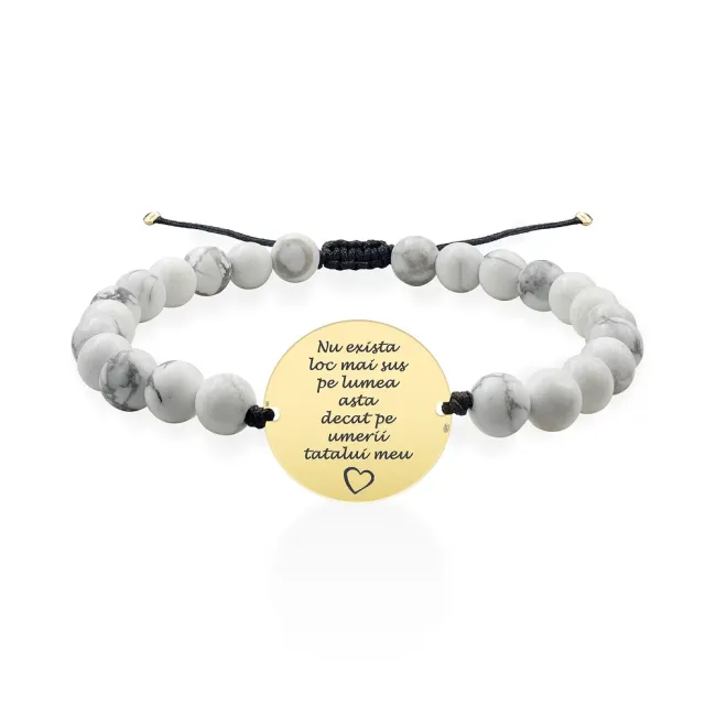 Bratara Aur 14K Premium barbati, pietre semipretioase howlit alb si banut mare, personalizata (20 mm)