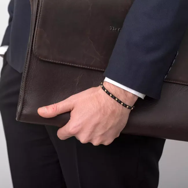 Bratara Aur 14K Premium de barbati, snur cu bilute si onix