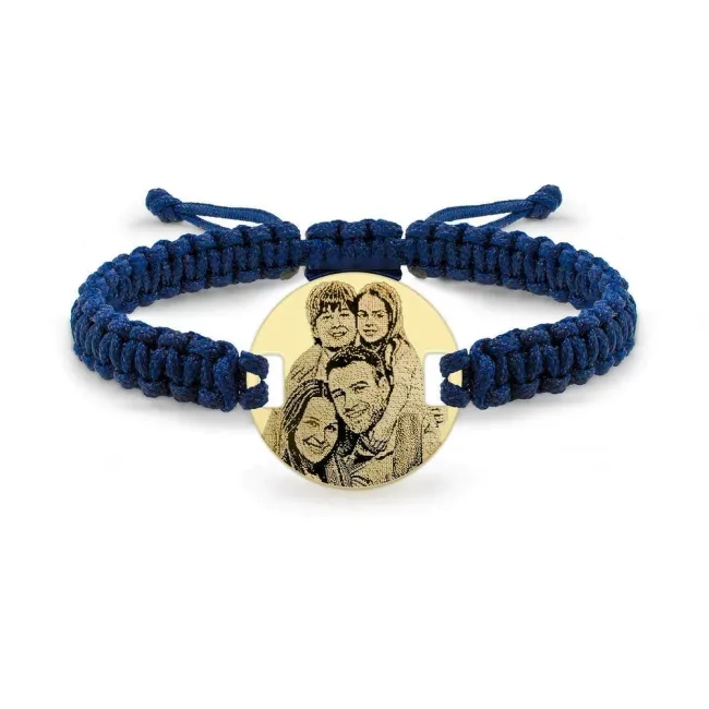 Bratara Aur 14K Premium barbati, snur gros impletit si banut mare, personalizata cu poza (22 mm)
