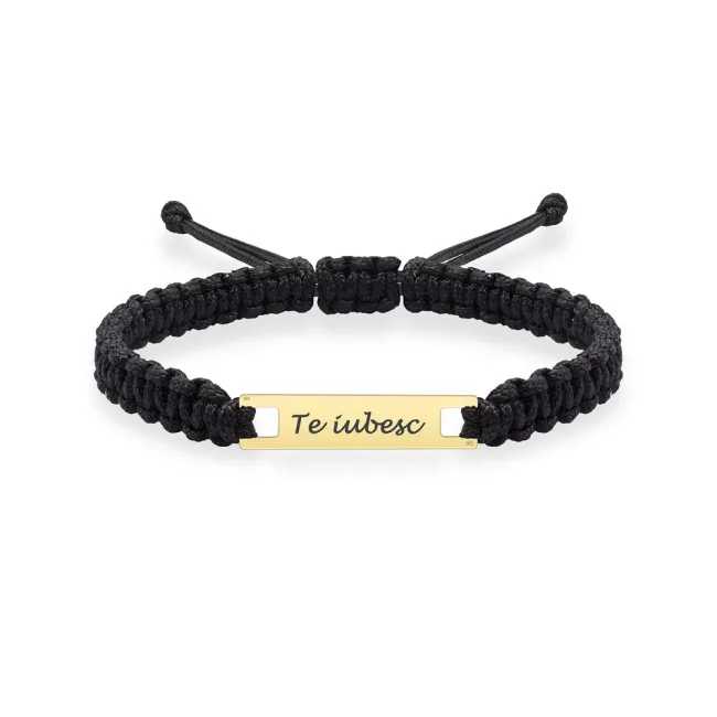 Bratara Aur 14K Premium barbati, snur gros impletit si placuta, personalizata (25 mm)