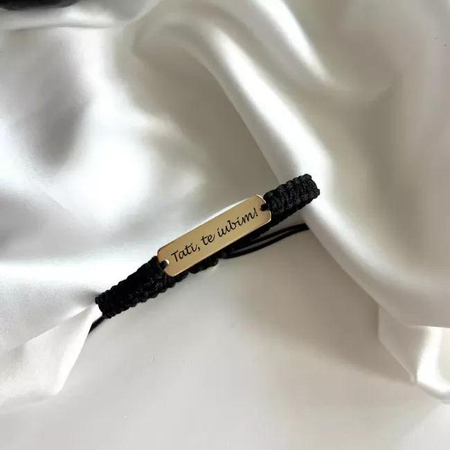 Bratara Aur 14K Premium barbati, snur gros impletit si placuta, personalizata (33 mm)