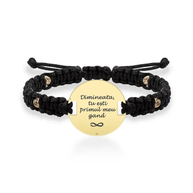 Bratara Aur 14K Premium de barbati, snur impletit cu bilute si banut mare, personalizata (22 mm)