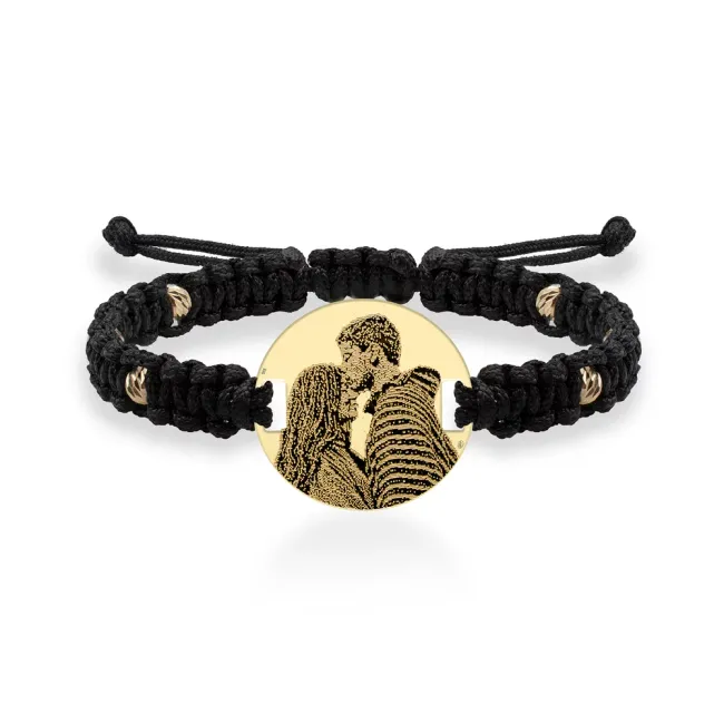 Bratara Aur 14K Premium de barbat snur impletit cu bilute si banut mare, personalizata cu poza (22 mm)
