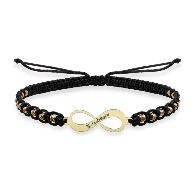 Bratara Aur 14K Premium barbati, snur impletit cu bilute si infinit mare, personalizata (18 mm)