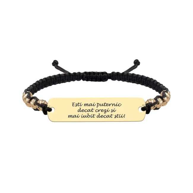 Bratara Aur 14K Premium de barbat, snur impletit cu bilute si placuta mare, personalizata (33 mm)