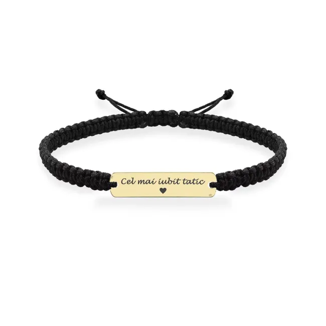 Bratara Aur 14K Premium barbati, snur impletit si placuta, personalizata (25 mm)