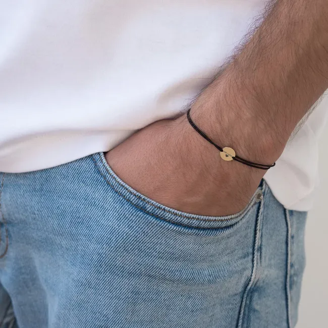 Bratara Aur 14K Premium barbati, snur si banut mic, personalizata (10 mm)