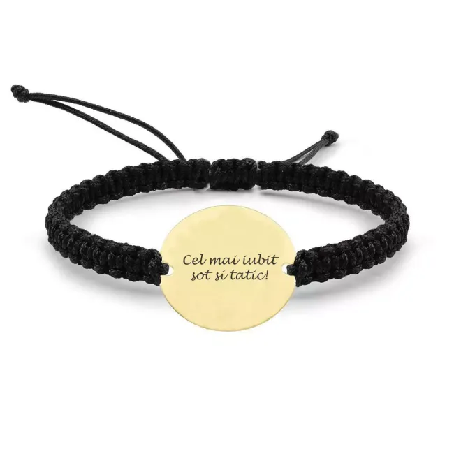 Bratara Aur 14K Premium barbati, snur si banut mediu, personalizata cu poza (15 mm) picture - 4